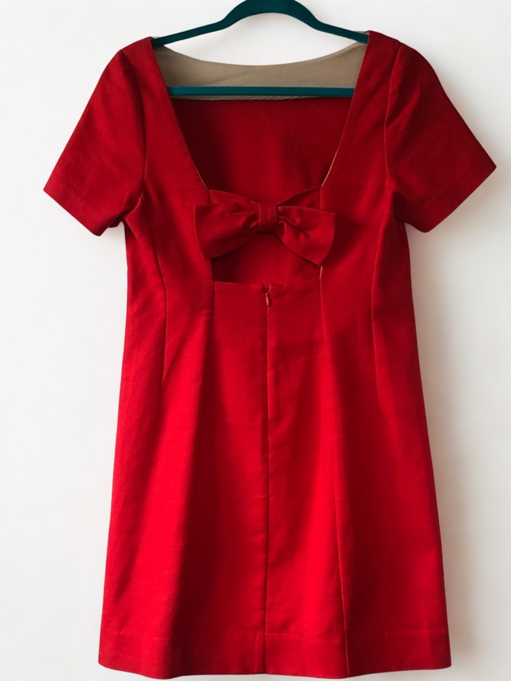 Maeve Red Shift Dress Women’s Open Back Bow Detail Mini Short Sleeve Size 4 - Picture 3 of 11